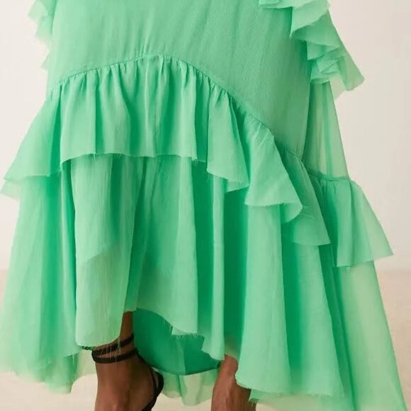 ASOS DESIGN cape overlay ruffle bias maxi dress in bright green - Picture 10 of 11